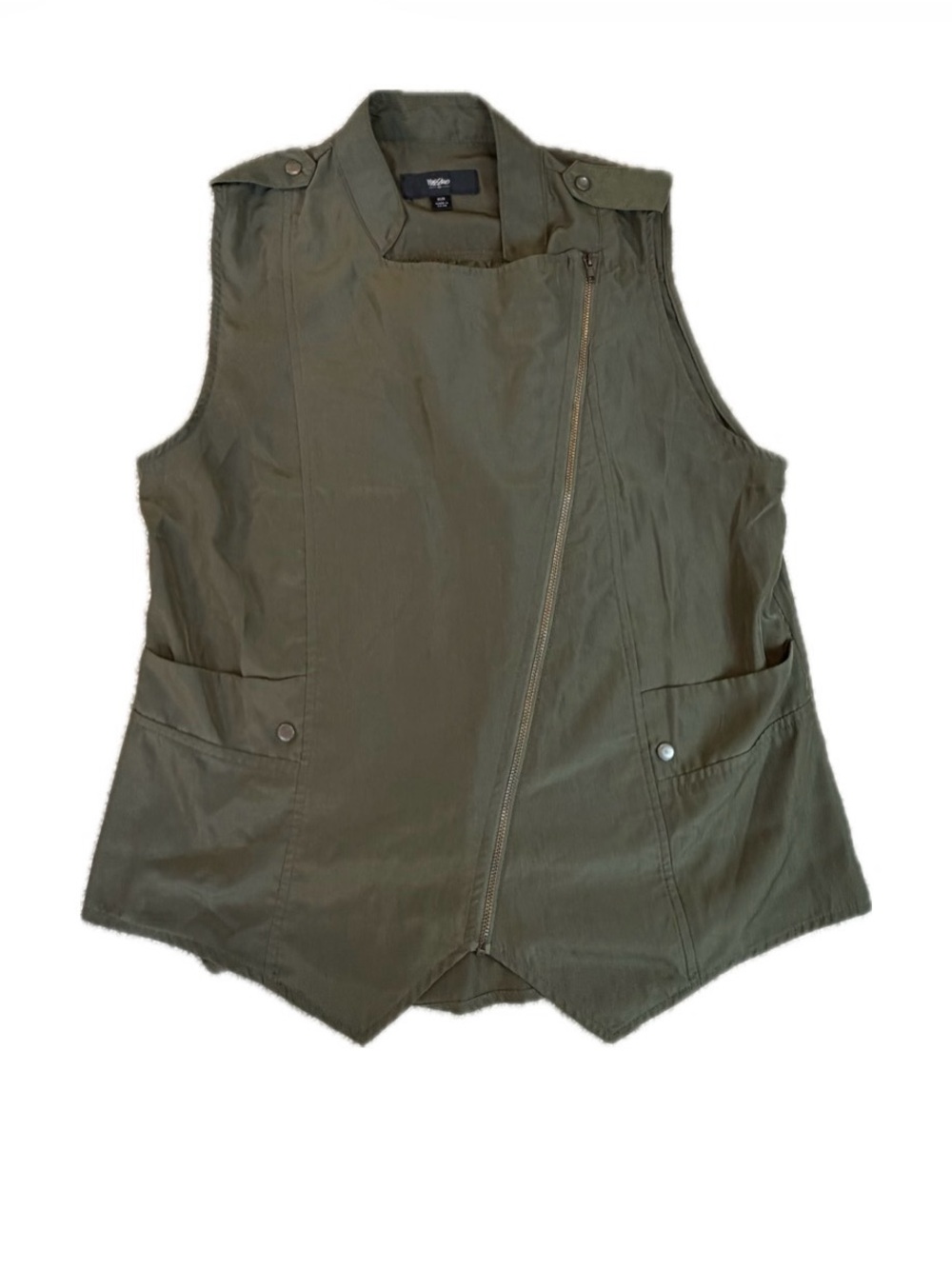Women's Mossimo Asymmetrical Green Utility Gorpcore Vest Size M front Zip